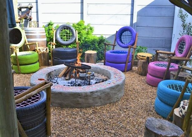 Tyres made into garden chairs