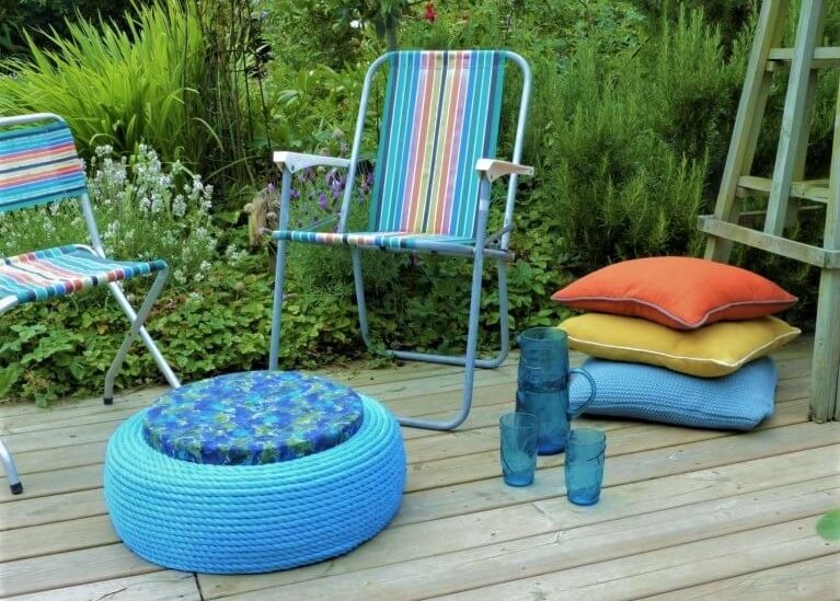 Tyre upcycles into footstool