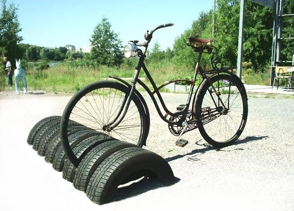 Upcycled tyre bike rack